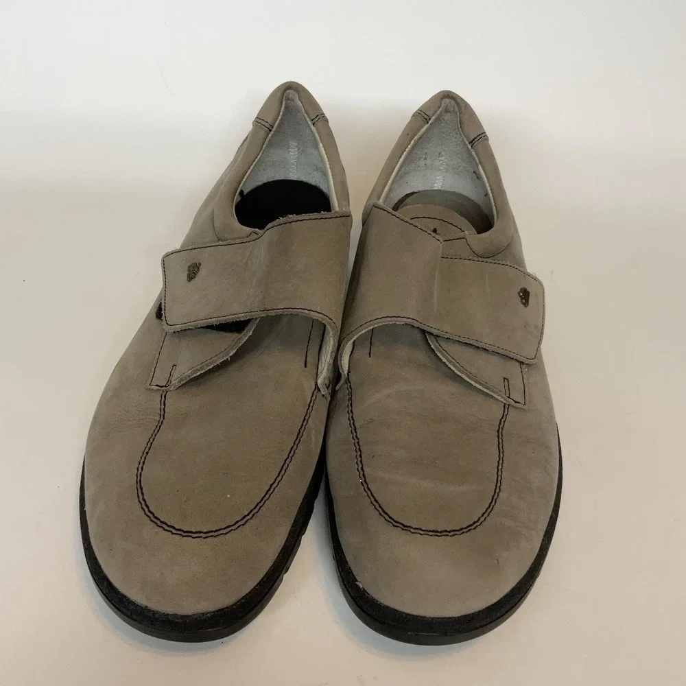 Dark Beige Tan Nubuck Leather FINN COMFORT Low Shoes w/Flap UK5 Women's 7,5 FLAW